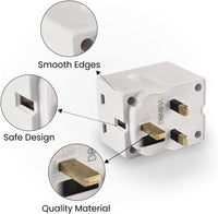3 Way Power Adapter | Double Plug Adapters UK | Multi Socket Plugs Extension | Double Plug Socket | 3 Way Plug Adapter | Heavy Duty 13A Fuse