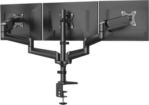HUANUO Triple Monitor Stand Desk Mount for 17-32 Inch Screens, Adjustable Arms With Tilt, Swivel, 2 Mounting Bases, Each Arm Holds up to 8KG, VESA 75x75 100x100 Gaming