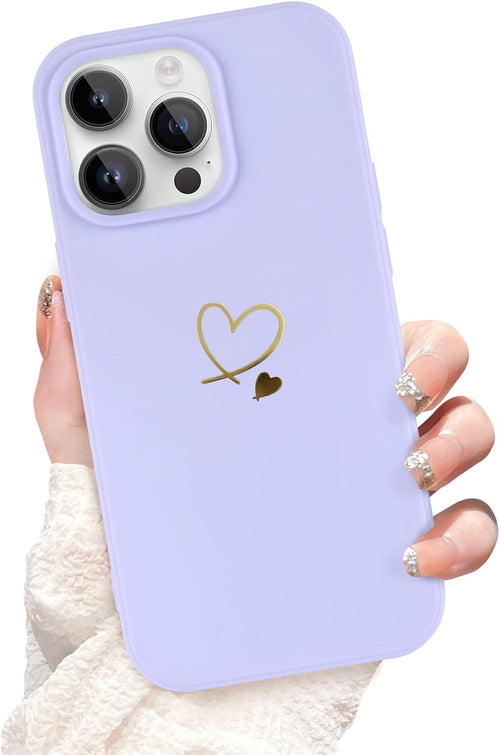 Newseego Compatible with iPhone 14 Pro Max Case, Cute Gold Love-Heart Pattern Design iPhone 14 Pro Max Case Girls Women Slim Liquid Silicone Shockproof Protective Case for iPhone 14 Pro Max-Purple