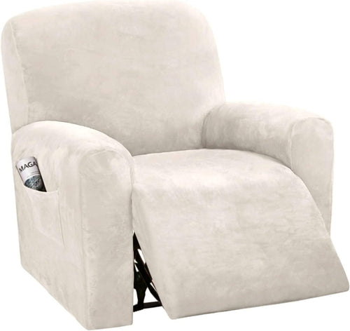 BellaHills Velvet Sofa Slipcover High Spandex Sofa Cover/Lounge Covers/Couch Covers for Recliner Ivory Sofa Protector for Dogs High Stretch Furniture Protector Cover for Recliner(Recliner, Ivory)