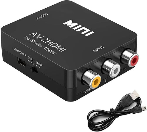 Gamer Gear RCA to HDMI Adapter, Compatible with PS1, PS2, Wii, SNES, N64, Xbox, DVD, VHS, VCR - AV to HDMI Converter, Supports PAL/NTSC - 1080P HDMI Output with USB power cable