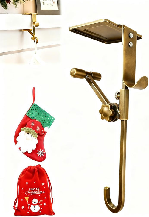 HoldOneLight Fireplace Stocking & Garland Hanger Dual Use Durable Wrought Iron â Gold