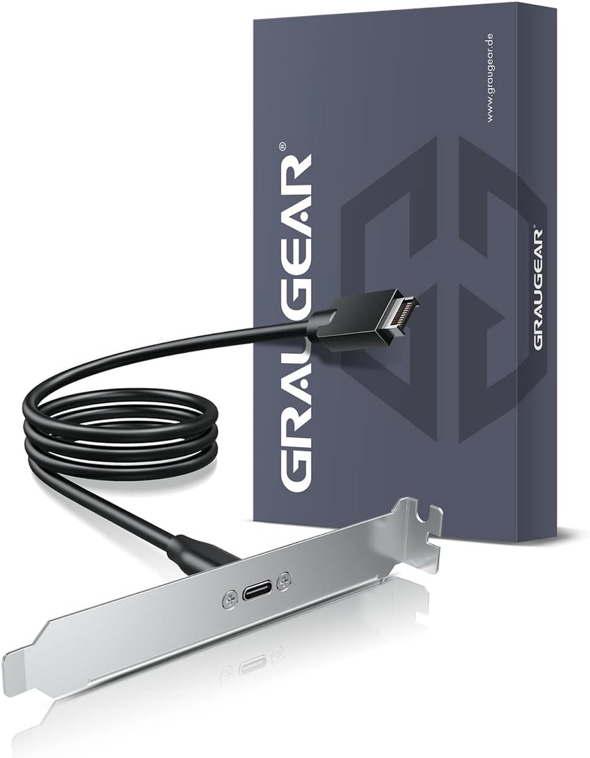 GRAUGEAR 20Gbps USB 3.2 Gen 2x2 USB-C Front Panel Adapter, Motherboard Header Extension Cable, USB-C Female to 20-pin USB Type-E A-Key Male Connector with PCIe Bracket, 19.6 in [G-AD-ETC-10G]