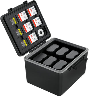 Camera Battery Case & Memory Card Holder for Canon LP-E6 Nikon EN-EL15 Sony NP-FZ100 â Black