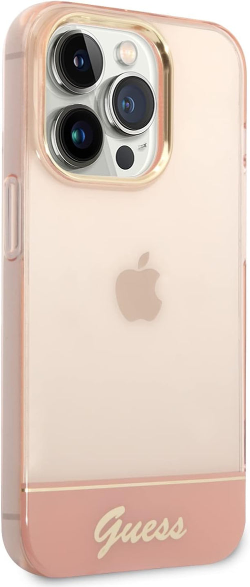 Guess GUHCP14LHGCOP Hard Case for iPhone 14 Pro 6.1 Inch Pink/Pink Translucent