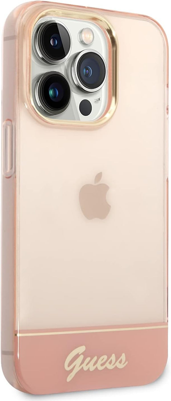 Guess GUHCP14LHGCOP Hard Case for iPhone 14 Pro 6.1 Inch Pink/Pink Translucent