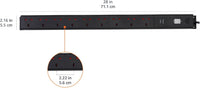 Amazon Basics Heavy-Duty Metal Surge Protector Power Strip, 9 Outlets (UK Plug), 600 J, 1.8 m Cord, Black, Rectangle