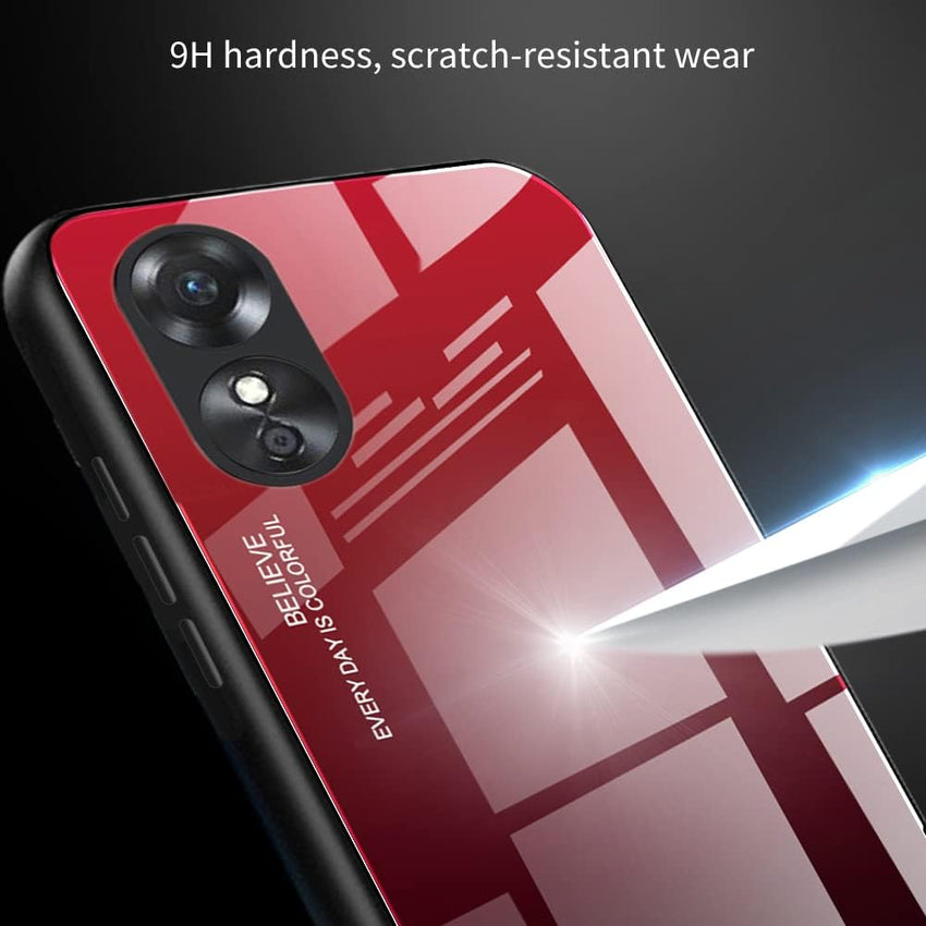 Case BLUE BLACK GRADIENT for Oppo A78 5G, Gradient Tempered Glass Back Case and Shockproof Silicone Tpu Protective Phone Case Cover (Blue/red)