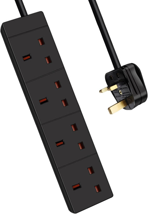EXTRASTAR 4 Gang Extension Lead Black surge protected, 5M Extension Cable with 13A Fused UK Plug Max 3120W, 4 Plug extension for Home and Office