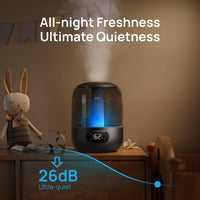 DREO 3L Humidifiers for Bedroom, 30H Runtime, 26 dB Quiet, Black | Easy to Refill & Clean, Precise Humidity Control, Night light, 360Â° Nozzle, Cool Mist Air Humidifier for Large Room, Baby