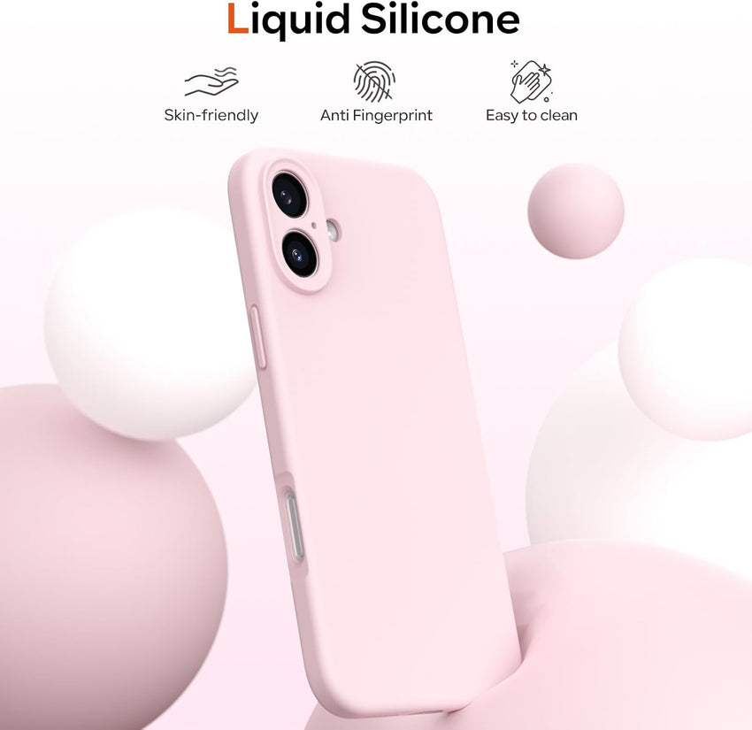 ACRONIX Compatible with iPhone 16 Case 6.1", with 1 x Screen Protector, Liquid Silicone Case Comprehensive Protection Cover Slim Shockproof Gel Rubber Phone Case for iPhone 16 6.1inch-Pink