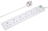 PRO ELEC PELB1703 6 Gang Extension Lead with Surge Protection White, 5m