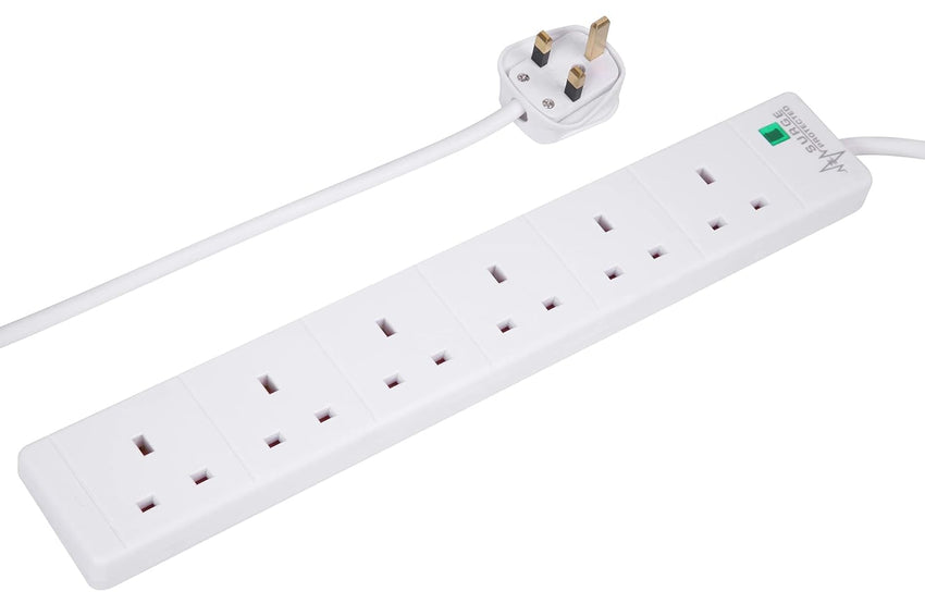 PRO ELEC PELB1703 6 Gang Extension Lead with Surge Protection White, 5m