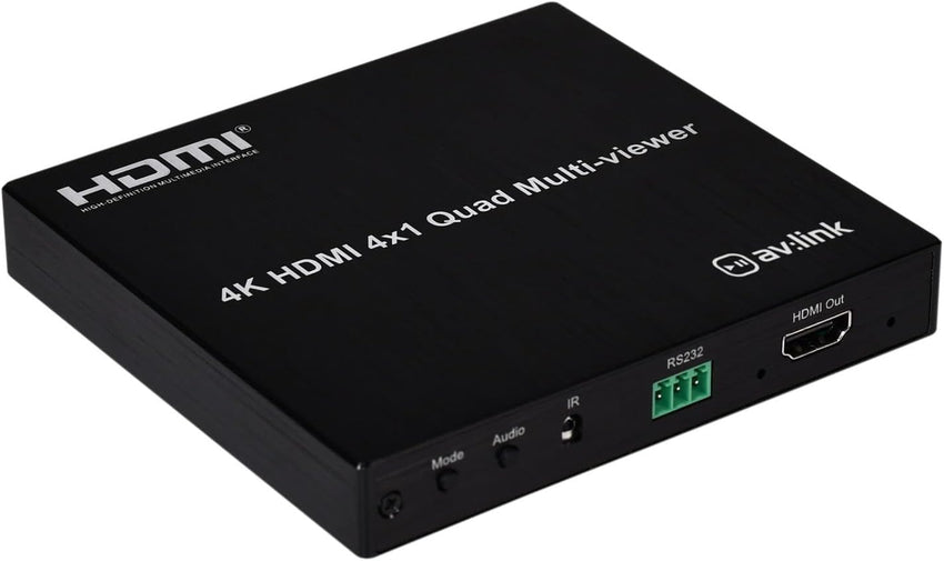 AV:Link | 4K HDMI Multi-viewer 4x1 | Seamless HDMI Switching with IR Remote, Multiple Display Options for CCTV, Gaming, Hospitality, and Entertainment