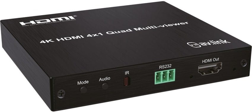 AV:Link | 4K HDMI Multi-viewer 4x1 | Seamless HDMI Switching with IR Remote, Multiple Display Options for CCTV, Gaming, Hospitality, and Entertainment