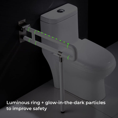 Upgraded Handicap Grab Bars for Bathroom, Flip Up Toilet - Rails for Elderly for Wall, Non-Slip Toilet Handles, Glows at Night, Suitable for Pregnant Women and Disabled, 25.6 Inch