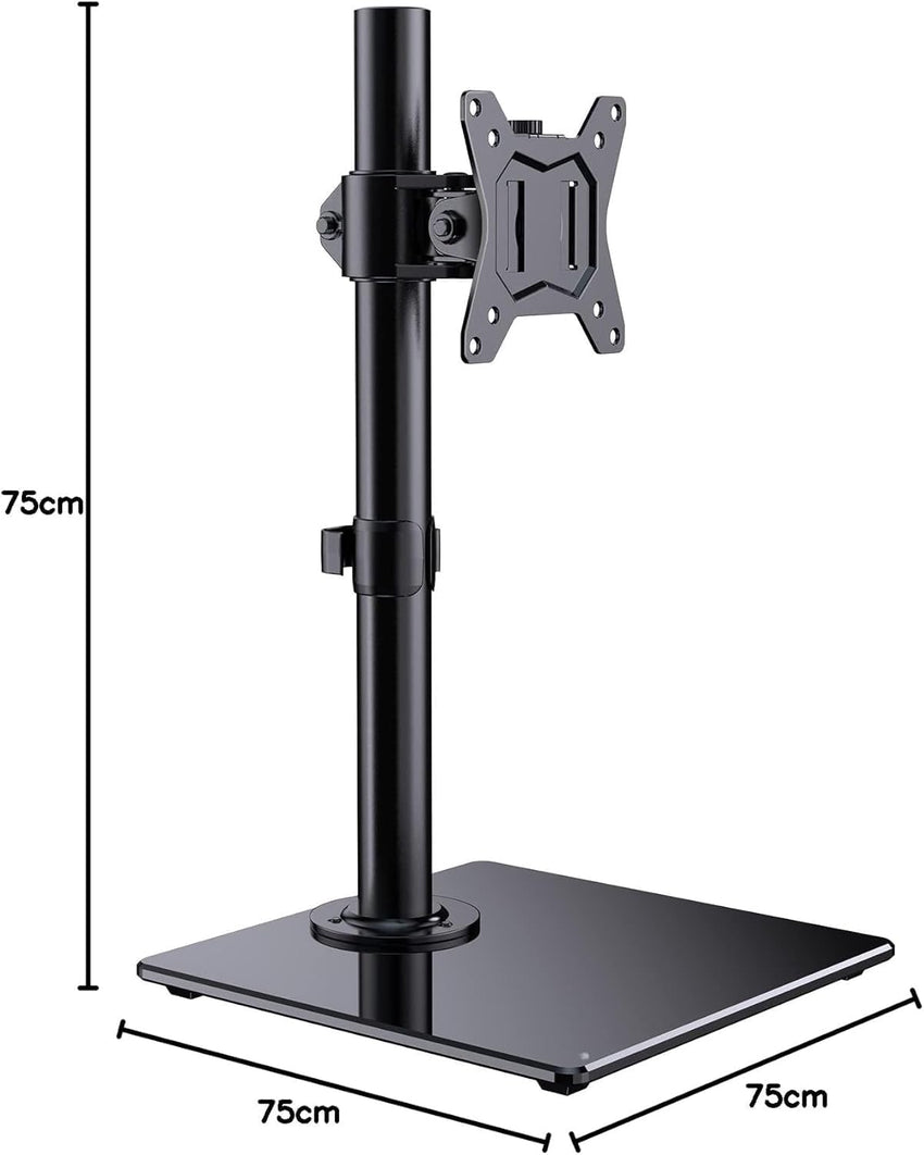 ErGear Single Monitor Stand for 13"-32" Screens, Freestanding Monitor Arm with Tempered Glass Base, VESA Desk Mount with Height Adjustable Swivel, Tilt, Rotation, VESA 75x75 100x100 Gaming