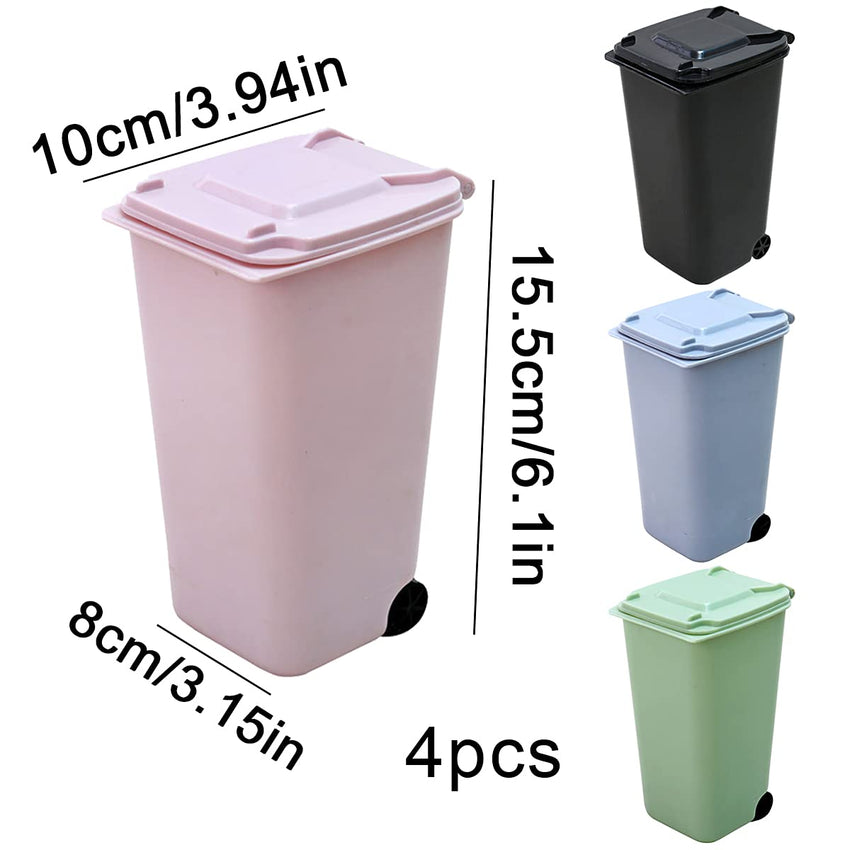 4 pcs Desktop Mini Trash Bin, Office Desktop Paper Bin, Plastic Desk Trash Can with Lid, Mini Desktop Waste Bin, for Home Living Room Kitchen Bedroom Bathroom Office
