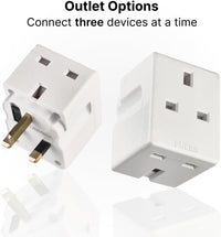 3 Way Power Adapter | Double Plug Adapters UK | Multi Socket Plugs Extension | Double Plug Socket | 3 Way Plug Adapter | Heavy Duty 13A Fuse