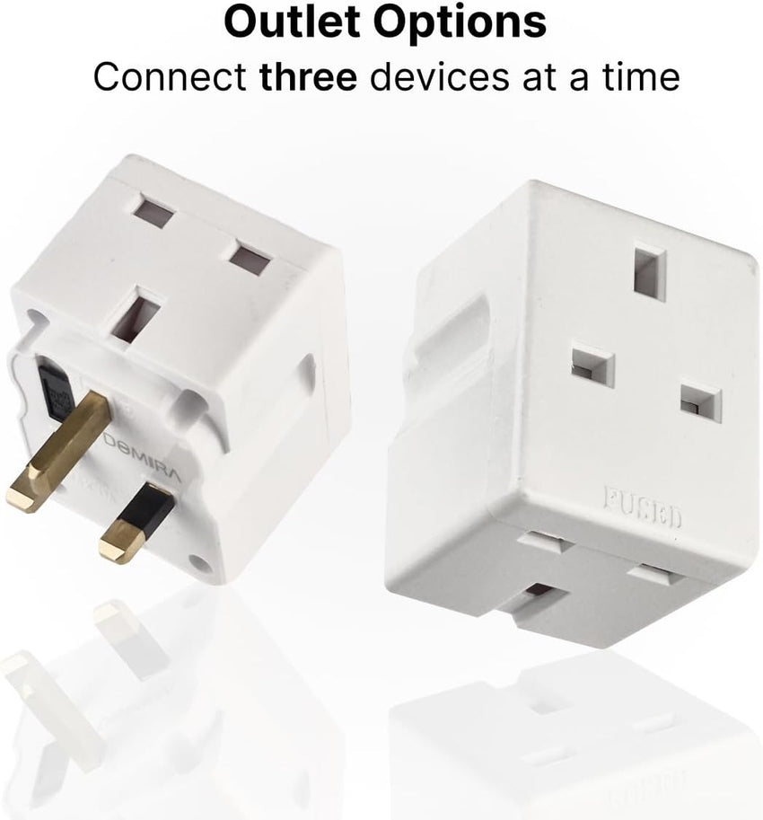 3 Way Power Adapter | Double Plug Adapters UK | Multi Socket Plugs Extension | Double Plug Socket | 3 Way Plug Adapter | Heavy Duty 13A Fuse