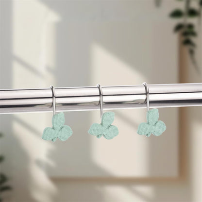 12Pcs Shower Curtain Hooks Green Leaves Decorative Rings â Multi
