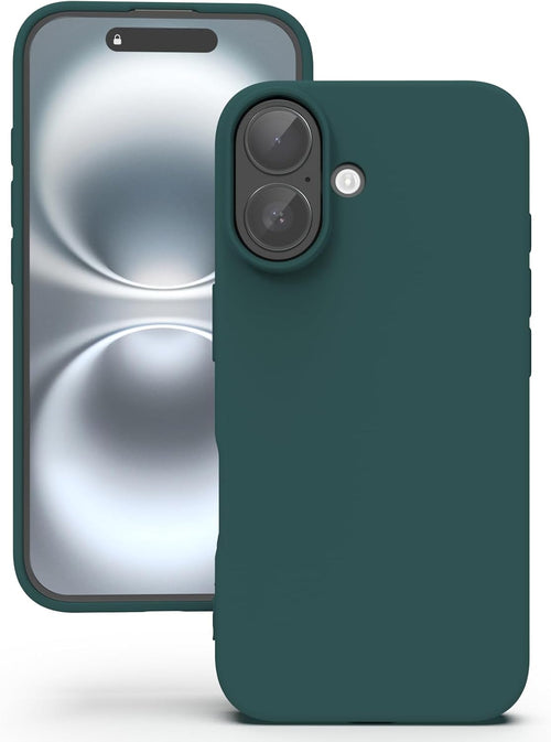 YATWIN Silicone Case for iPhone 16, Soft-Touch, Shockproof, DustProof, Antiskid Full Body Armour Phone Cover for Apple iPhone 16 - Dark Green