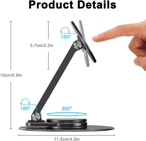 flintronic Magnetic Phone Stand for iphone, Foldable & Adjustable Aluminum Magnetic iPhone Stand with 360°Rotation Base, Compatible with iPhone 15/14/13/12 Series- Black