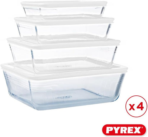 PyrexÂ® Cook & Freeze Set of 4 Glass Dishes with Airtight Lids (0.8 L, 1.5 L, 2.6 L, 4 L) - Special Freezing - BPA Free