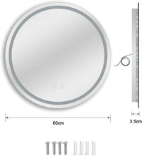 Dripex 600mm Round Bathroom Mirror with LED Light, Illuminated Wall Mounted Vanity Mirror with Demister, Anti-fog Large Circle Makeup Mirror, 3-Color Dimmable LED Light, IP44