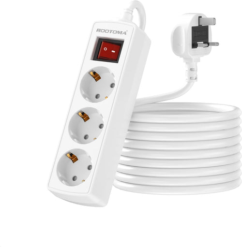 European to UK Plug Adapter, EU to UK Plug Adapter 3 AC Outlet for European Electronic Device, 3M Extension Lead Travel from France, Italy, Spain, Germany,13A/3250W