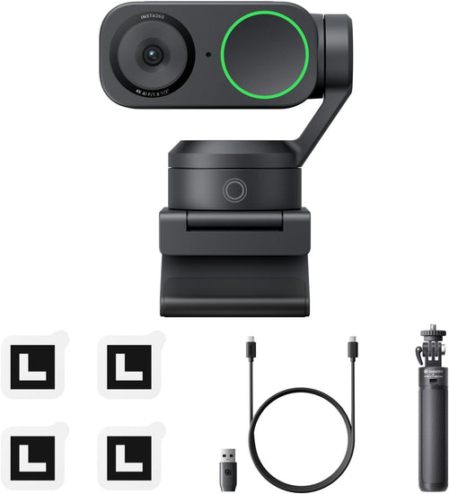 Insta360 Link 2 Black Tripod Bundle - PTZ 4K Webcam for PC/Mac, 1/2" Sensor, AI Tracking, HDR, AI Noise-Canceling Mic, Gesture Control for Streaming, Video Calls, Works with Zoom, Teams & More