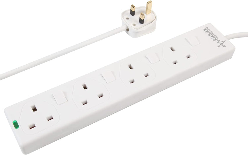 PRO ELEC PELB1942 4 Gang Switched Surge Protected Extension Lead White, 10m