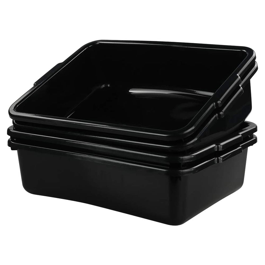 Teyyvn 13 L Plastic Commercial Bus Tub, Set of 4 Shallow Washing Up Bowls, Black
