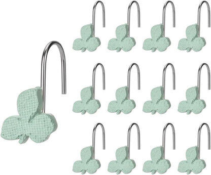 12Pcs Shower Curtain Hooks Green Leaves Decorative Rings â Multi