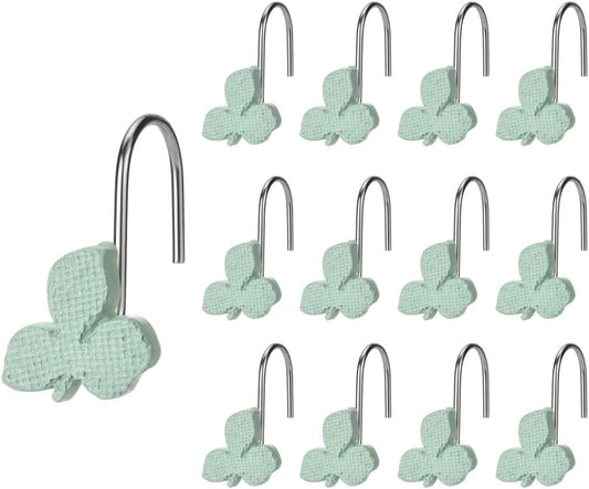 12Pcs Shower Curtain Hooks Green Leaves Decorative Rings â Multi