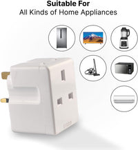 3 Way Power Adapter | Double Plug Adapters UK | Multi Socket Plugs Extension | Double Plug Socket | 3 Way Plug Adapter | Heavy Duty 13A Fuse