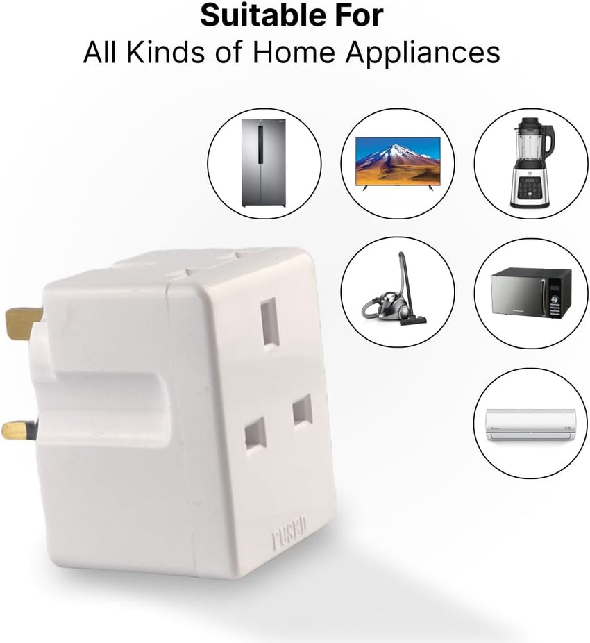 3 Way Power Adapter | Double Plug Adapters UK | Multi Socket Plugs Extension | Double Plug Socket | 3 Way Plug Adapter | Heavy Duty 13A Fuse