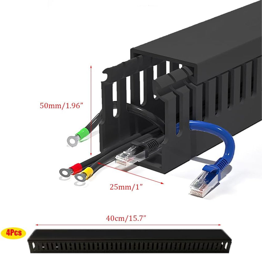 Cable Trunking Raceway Kit, 62.8 (4x15.7) Inch Open Slot Cable Raceway Duct PVC Open Slot Wire Raceway with Cover for Computers,TVs,15.7â/ 40cm X 4 Packs