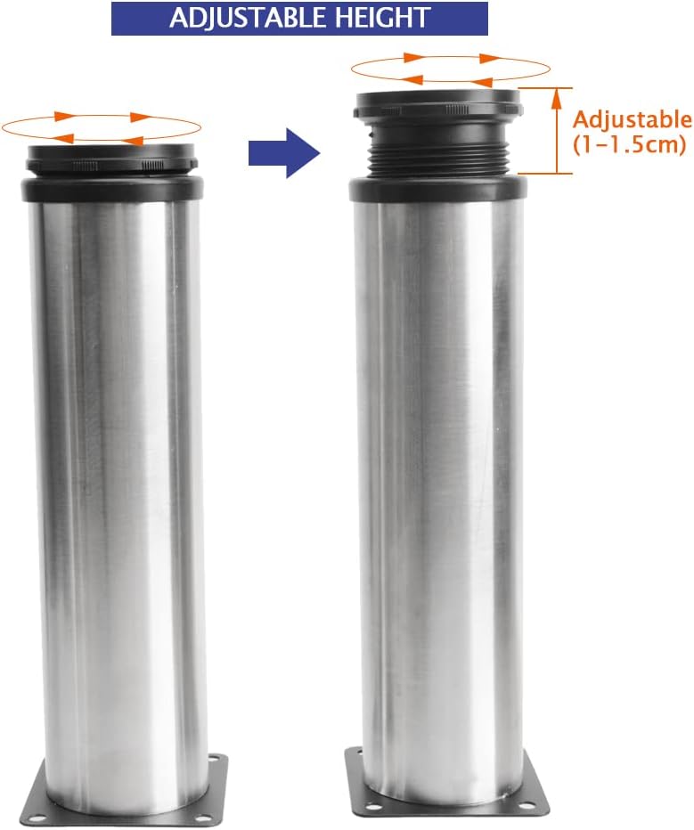 4Pcs Furniture Legs, 7.87"/20cm Adjustable Furniture Support Feet,Adjustable Height Replacement Support Feet Legs for Sofa Table Chair Desk Kitchen Cupboard Cabinets Legs Feet (Silver)