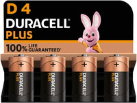 Duracell Plus D Batteries (4 Pack) - Alkaline 1.5V - 100% Life Guaranteed - Reliability For Everyday Devices - 0% Plastic Packaging - 10-Year Storage - LR20 MN1300