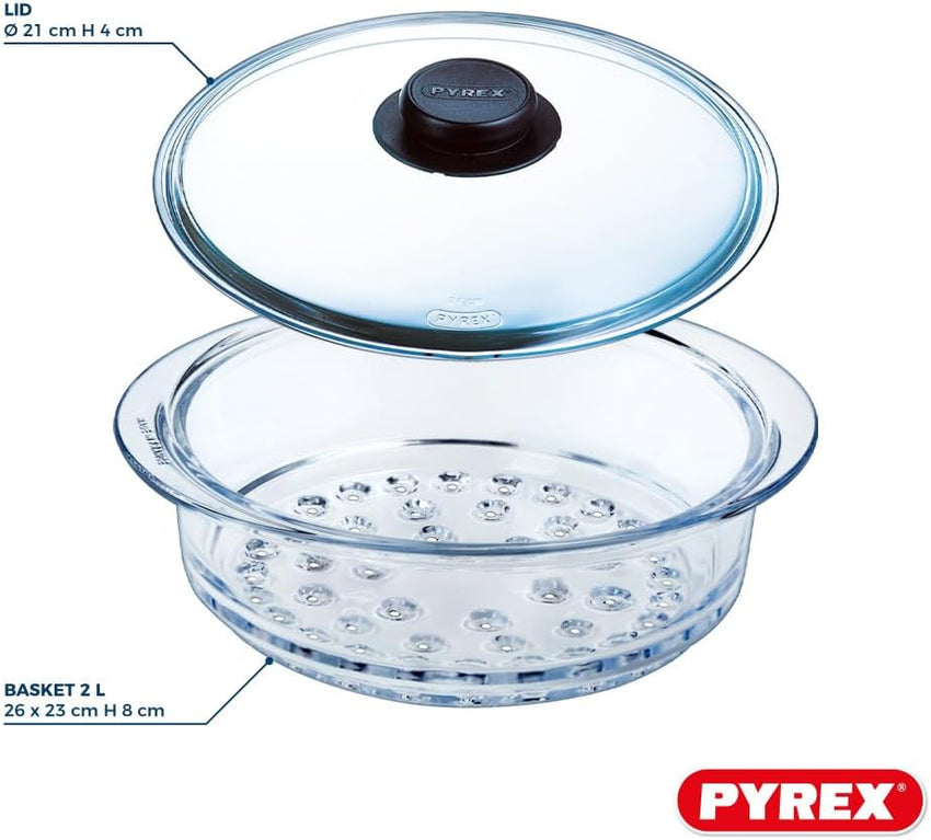 Pyrex Double Steam Basket with Lid ÃÂÃÂ¢ÃÂÃÂÃÂÃÂ 20cm Borosilicate Glass