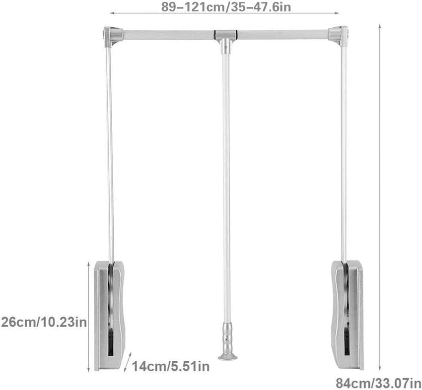 Nisorpa Pull Down Clothes Rail Adjustable 890-1210mm Wardrobe Lift Large Extendable Cloth Hanger Soft Return Storage System with Aluminium Rod Space Saving Weight Capacity 20KG