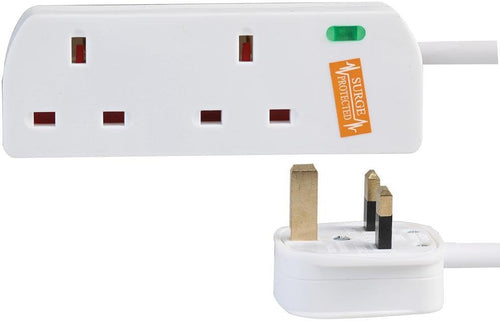 PRO ELEC PELB1950 2 Gang Surge Protected Extension Lead White, 5m