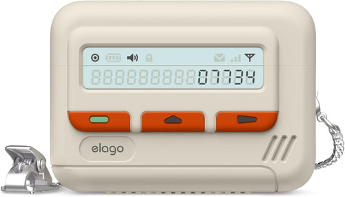 elago Pager Case Compatible with AirPods Pro 2, Retro Designed Case Cover with Chain Strap, USB-C/Lightning Cable (Classic White)