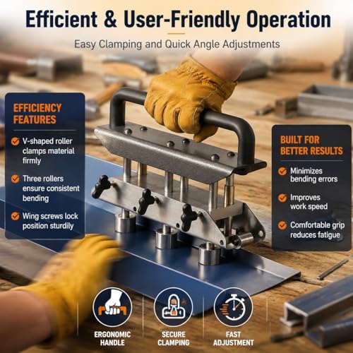 Sheet Metal Bender, 3 Station Edge Roller Bender, Roofing Sheet Metal Bending Tool for 0-90 Degree Angle 130Mm Bending Metal Roofing for Metal Roofing