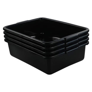 Teyyvn 13 L Plastic Commercial Bus Tub, Set of 4 Shallow Washing Up Bowls, Black
