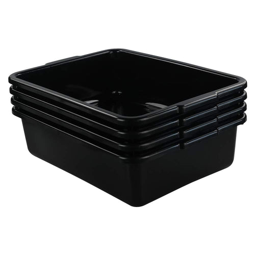 Teyyvn 13 L Plastic Commercial Bus Tub, Set of 4 Shallow Washing Up Bowls, Black