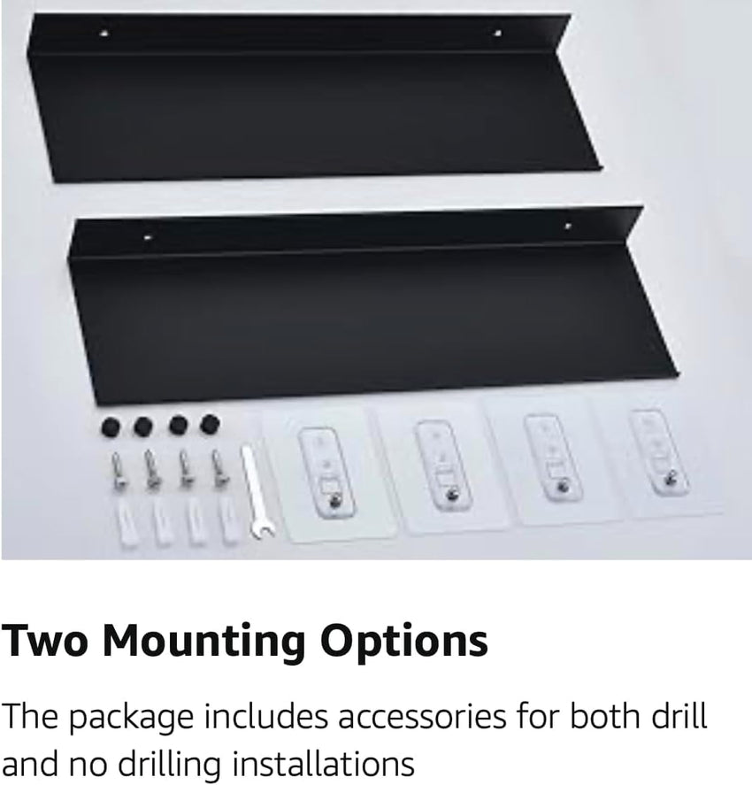 YUET Bathroom Shelf 2 Pack, Black Shower Caddy Wall Mounted Or Self Adhesive No Drill Waterproof, Metal Small Floating Shelves, Wall Storage Shelf for Living Room Bedroom Kitchen Floating Shelves 40CM