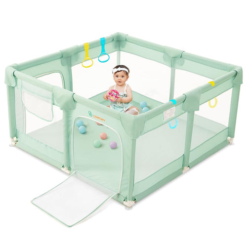 COMOMY Playpens for Babies and Toddlers, 200 x 160 cm Baby Playard Extra Large, Safe and Non-Slip Baby Fence, Full Mesh Design, Indoor & Outdoor Kids Activity Center, Baby Play Pens (Beige)