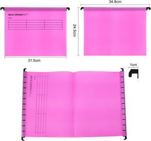 Srvnpioy A4 Suspension Files with Tabs and Card Inserts for Filing Cabinets (Pack of 12, Pink) Polypropylene A4 Hanging Filing Storage Folders for Office Home School